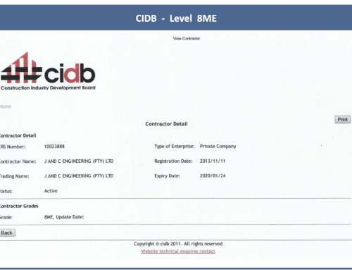 J&C Engineering Qualifies as a CIDB Level 8 ME Contractor